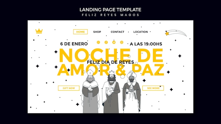PSD Gratis reyes magos template landing page