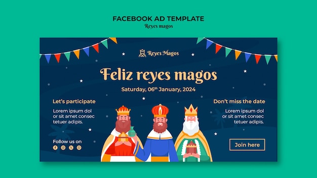 Gratis PSD reyes magos viering facebook sjabloon