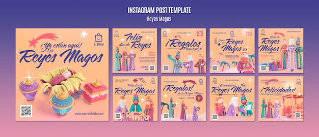 Gratis PSD reyes magos viering instagram posts