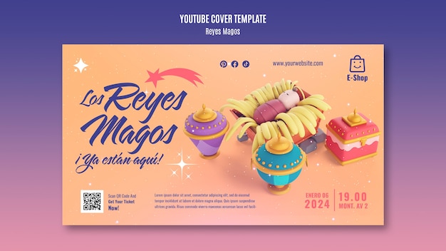 Gratis PSD reyes magos viering youtube cover sjabloon