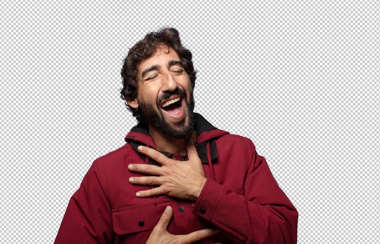 PSD gratuito ridere ad alta voce di una battuta divertente sentirsi felici e allegri divertirsi