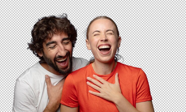 PSD gratuito ridere ad alta voce di una battuta divertente sentirsi felici e allegri divertirsi