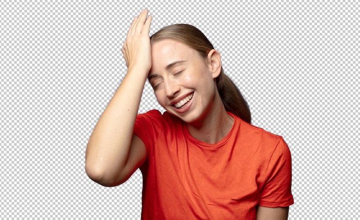 PSD gratuito riendo y golpeando la frente como diciendo doh me olvidé o que fue un error estúpido