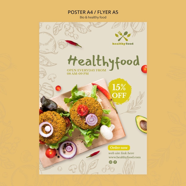 Ristorante con modello di poster di cibo sano