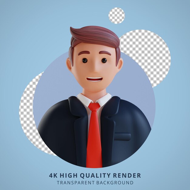 Ritratto dell'avatar del fumetto 3D del giovane uomo d'affari
