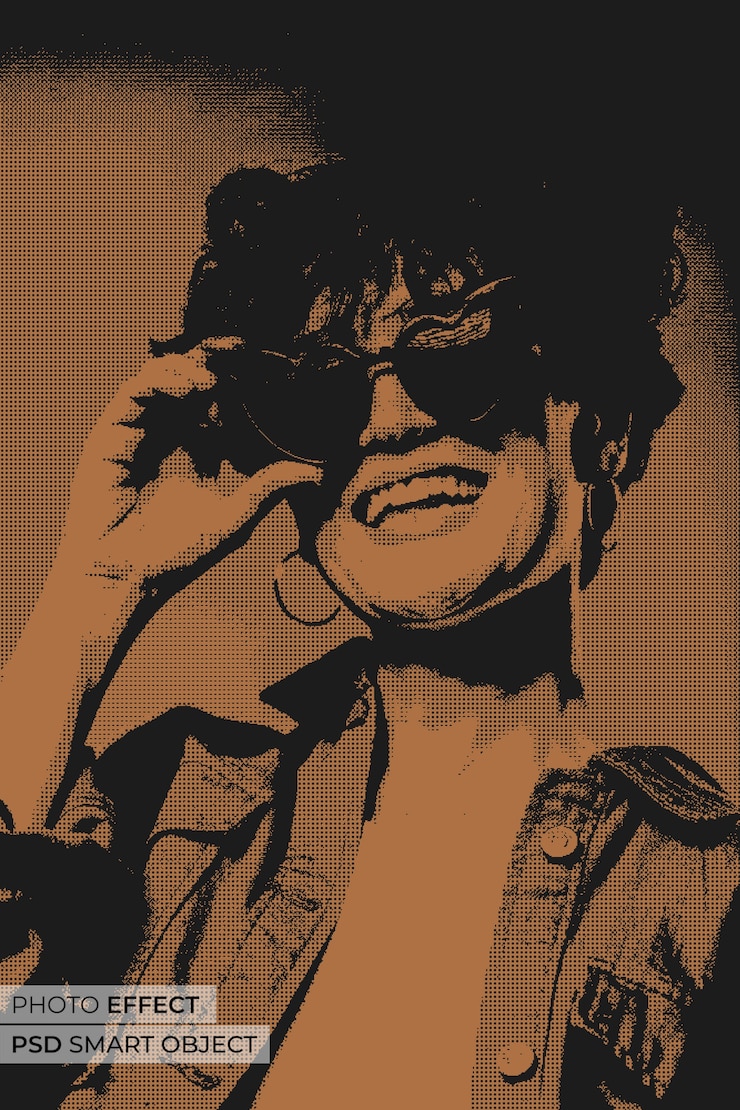 PSD gratuito ritratto di persona con effetto bitmap