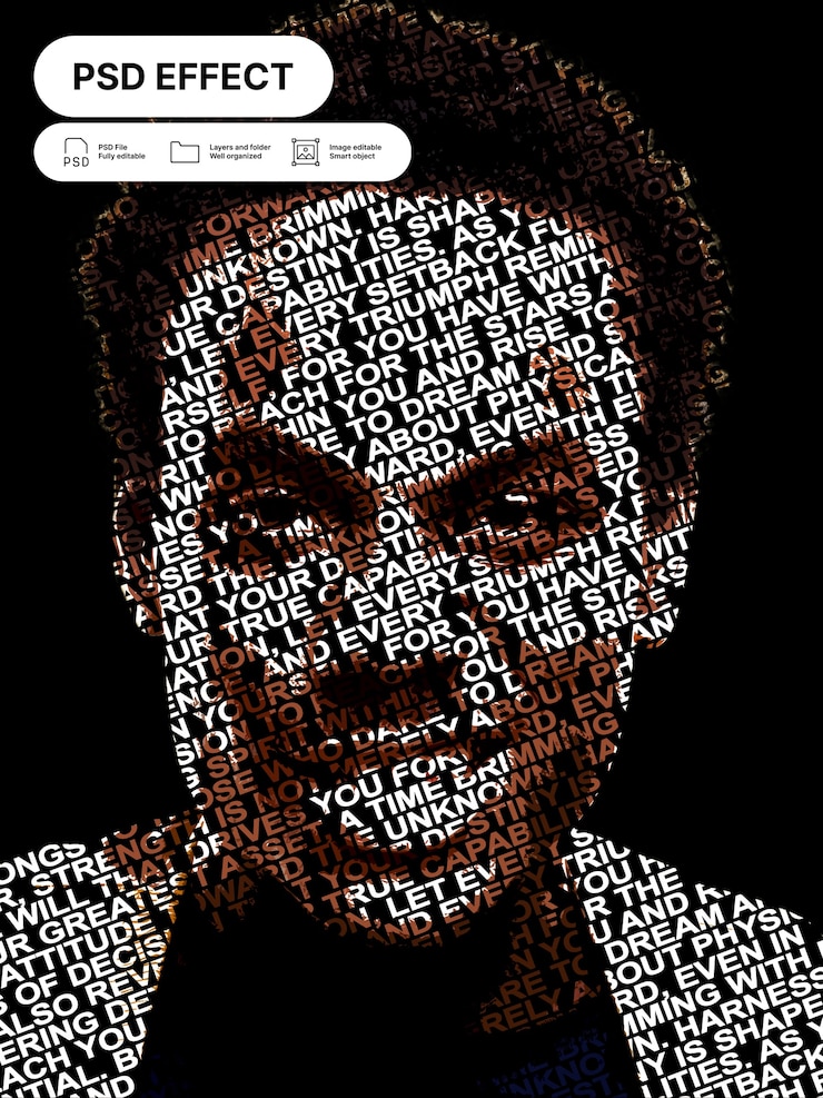 PSD gratuito ritratto di persona con effetto tipografico