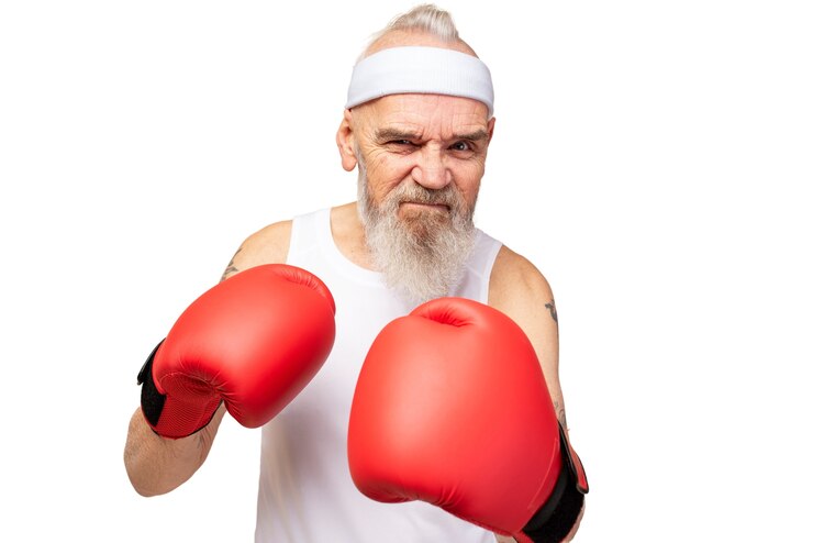 PSD gratuito ritratto di uomo anziano con guantoni da boxe