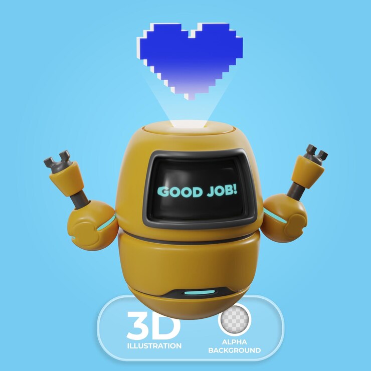PSD gratuito robot ai che dice buon lavoro illustrazione 3d