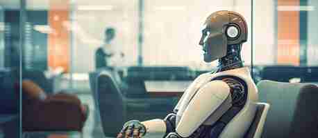PSD gratuito un robot esperando en una oficina moderna para una entrevista de trabajo ia generativa