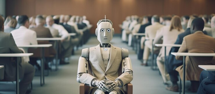 PSD gratuito un robot esperando en una oficina moderna para una entrevista de trabajo ia generativa