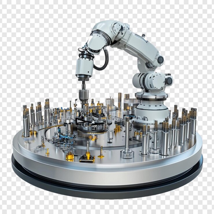 PSD Gratis robotic arm precisely assembling components futuristic technology innovation