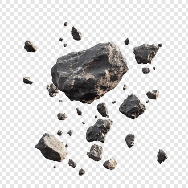 Rocas que caen Una representación en 3D de los escombros espaciales grises