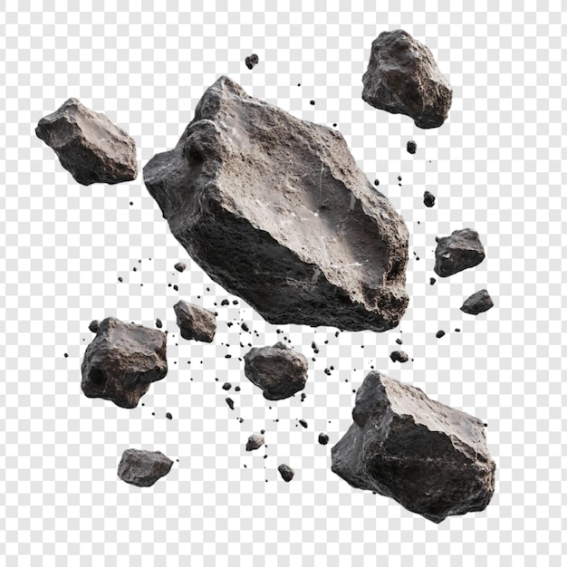 Rocas que caen Una representación en 3D de piedras grises en movimiento