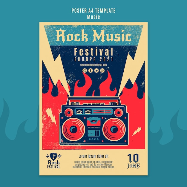 Gratis PSD rock muziekfestival afdruksjabloon