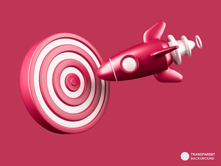 PSD Gratis rocket lunch with bullseye arrow color of the year 2023 3d illustration