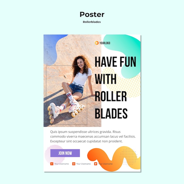 Gratis PSD rollerblades concept poster sjabloon