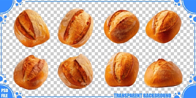 Rollos de pan frescos sobre un fondo transparente