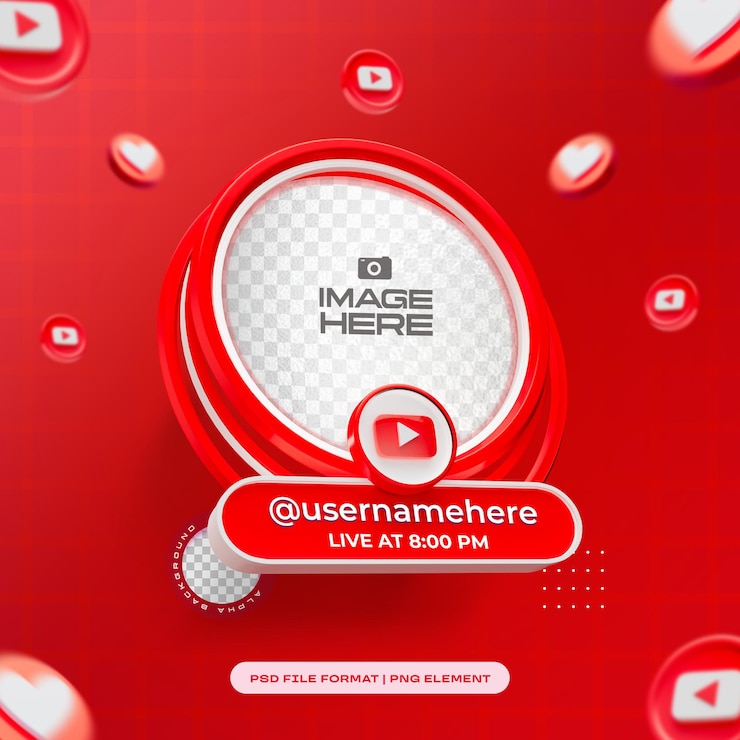 Gratis PSD ronde profiel 3d frame voor youtube op sociale media geïsoleerd