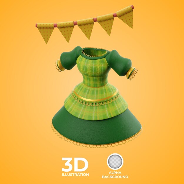 Ropa tradicional de las mujeres para la Festa Junina ilustración 3d