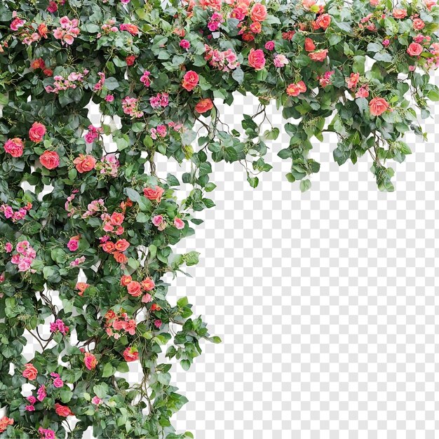Rosas rosadas y hojas verdes en el borde de la esquina floral