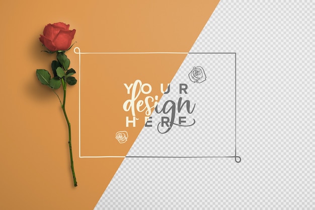 Gratis PSD rose op stam achtergrond mockup