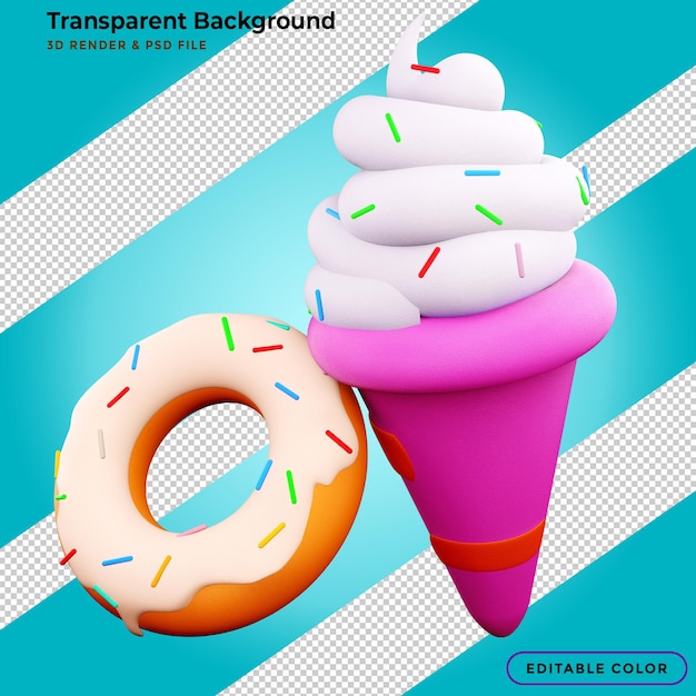 PSD gratuito rosquillas de renderizado 3d y helado