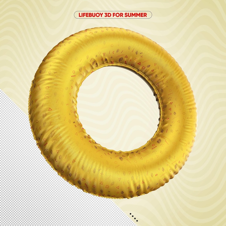PSD Gratis rotated lifebuoy for summer yellow