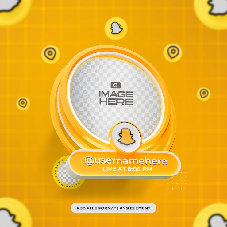PSD Gratis round profile 3d frame for snapchat on social media isolated
