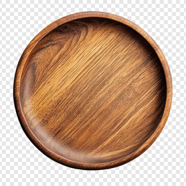 PSD Gratis round wooden plate rustic brown wood texture empty dish top view