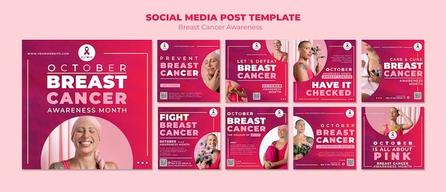 Roze borstkanker bewustzijn instagram posts collectie