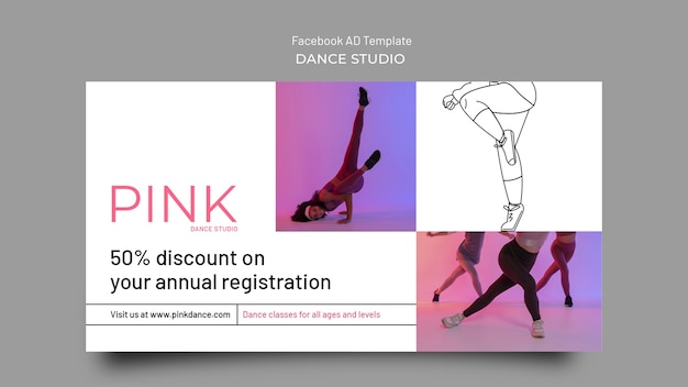 Gratis PSD roze dansstudio lessen social media promo sjabloon