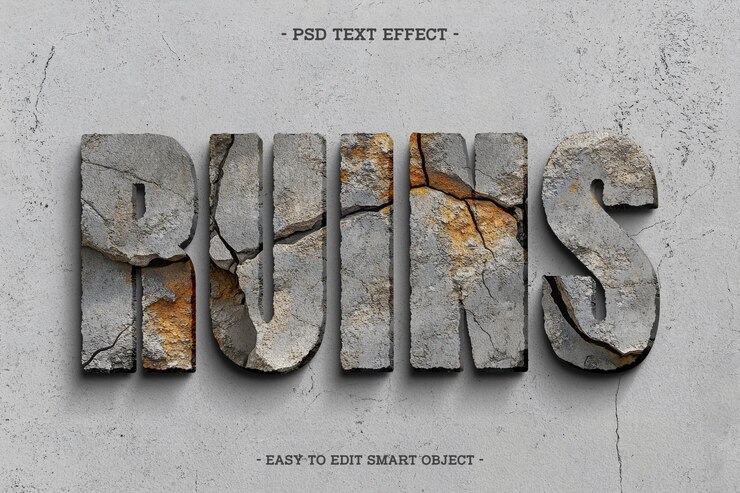PSD Gratis ruin wall texture editable text effect