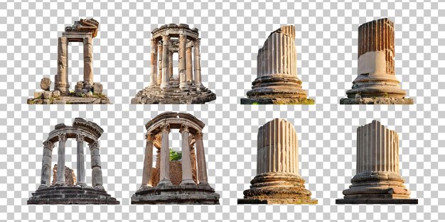 Ruinas antiguas de columnas y elementos arquitectónicos de Grecia