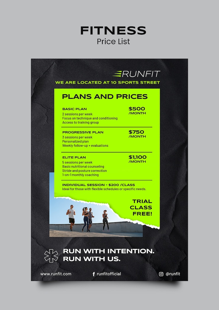 PSD gratuito runfit fitness price list