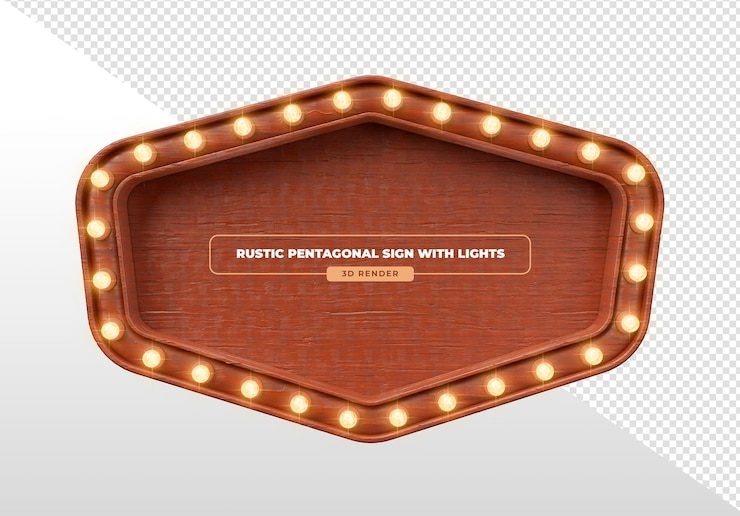 Gratis PSD rustic pentagonal sign met lichten 3d-rendering