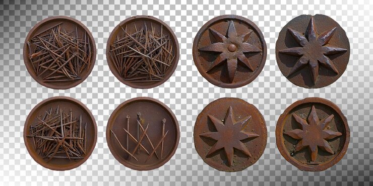 PSD Gratis rusty metal star patterns on circular plates