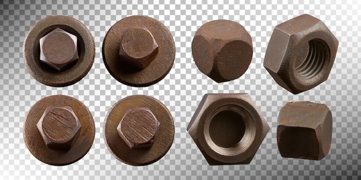 PSD Gratis rusty nuts and bolts collection for construction projects