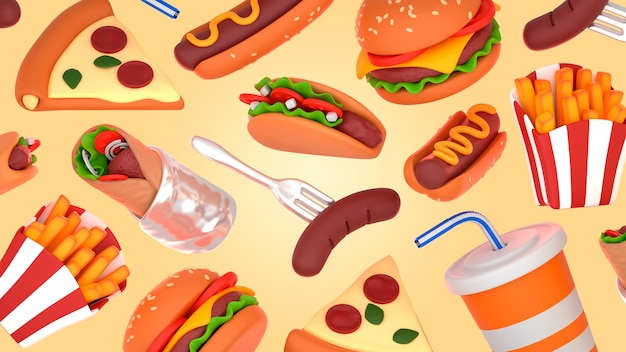 Sabrosa maqueta de render de comida rápida