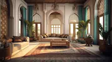 PSD gratuito sala de estar árabe decorada con ia generativa