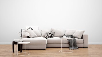 PSD gratis sala de estar mínima con sofá y alfombra clásicos, ideas de diseño de interiores.