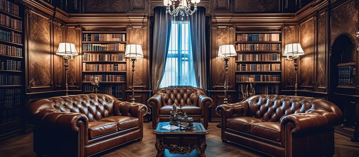 PSD gratuito sala lettura nella vecchia biblioteca o casa ia generativa