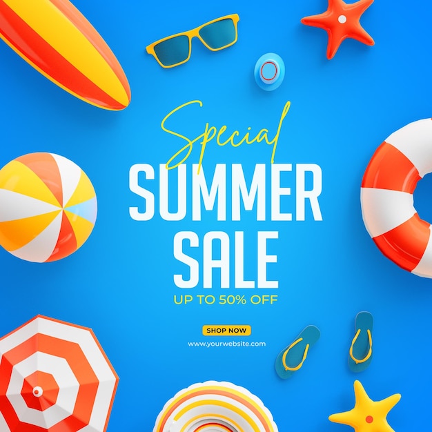 Saldi estivi speciali fino al 50% di sconto sul modello di post sui social media