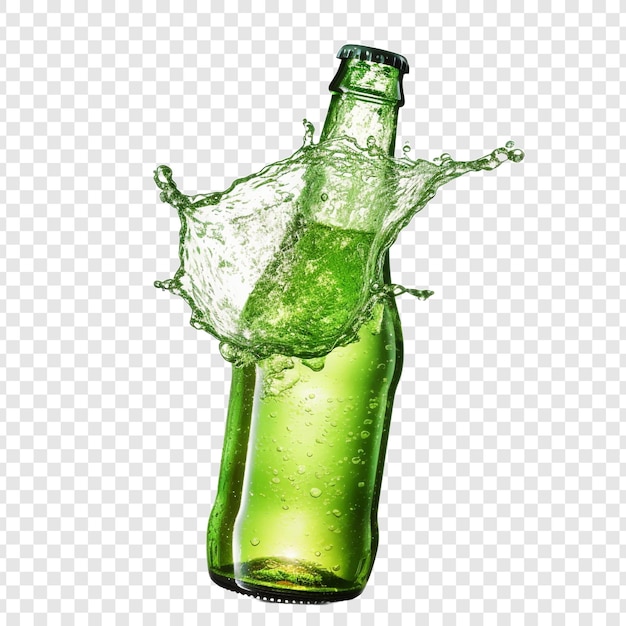 PSD gratuito salpicaduras de agua en una botella verde aislada sobre un fondo transparente