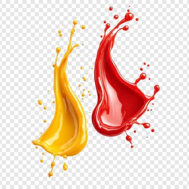 Las salpicaduras dinámicas de pintura roja y amarilla