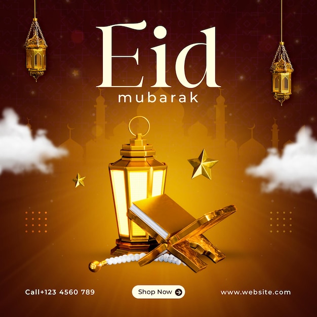 Saludos islámicos de eid mubarak las redes sociales diseño de plantillas de publicaciones