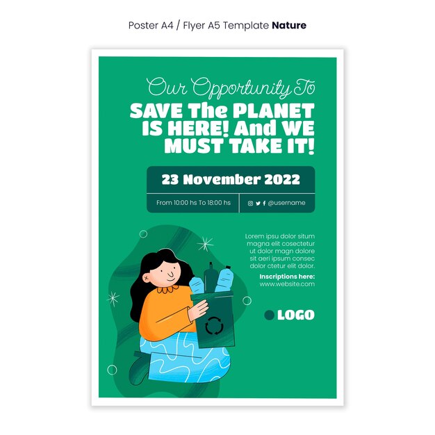 Salva il modello di poster verticale dell'evento ambientale del pianeta