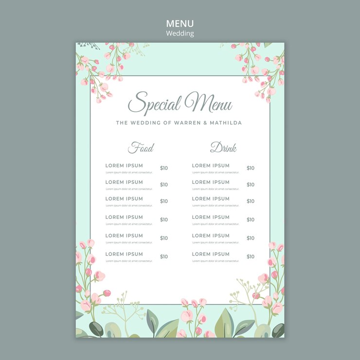 PSD gratuito salva la data modello di menu matrimonio floreale