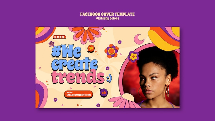 PSD Gratis sampul facebook gaya warna kitschy