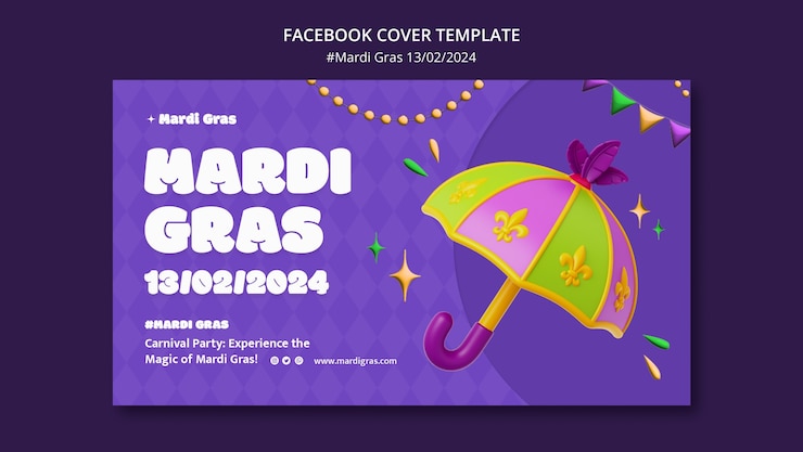 PSD Gratis sampul facebook perayaan mardi gras
